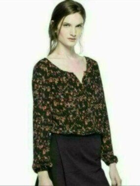 Thakoon Women's Extra Small Red Black Royal Guard Scoop Neck Long Sleeve Blouse